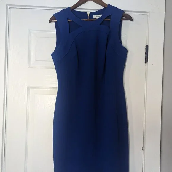 calvin klein blue sheath dress Calvin Klein | Dresses | Calvin Klein Navy Blue Sheath Dress With Cool Sleeve Detail